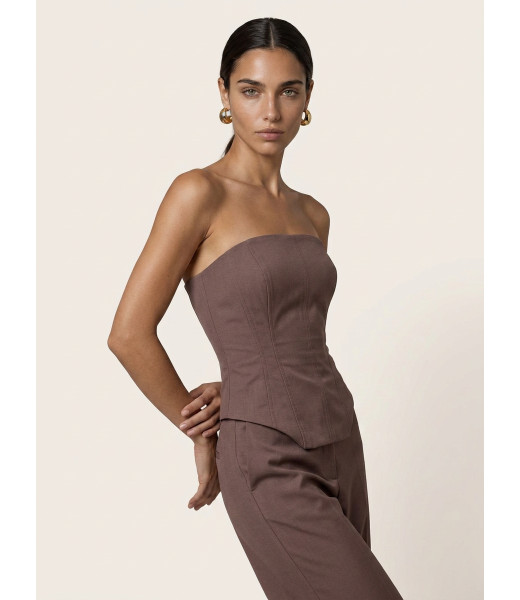 Корсет из льна в шоколадном оттенке