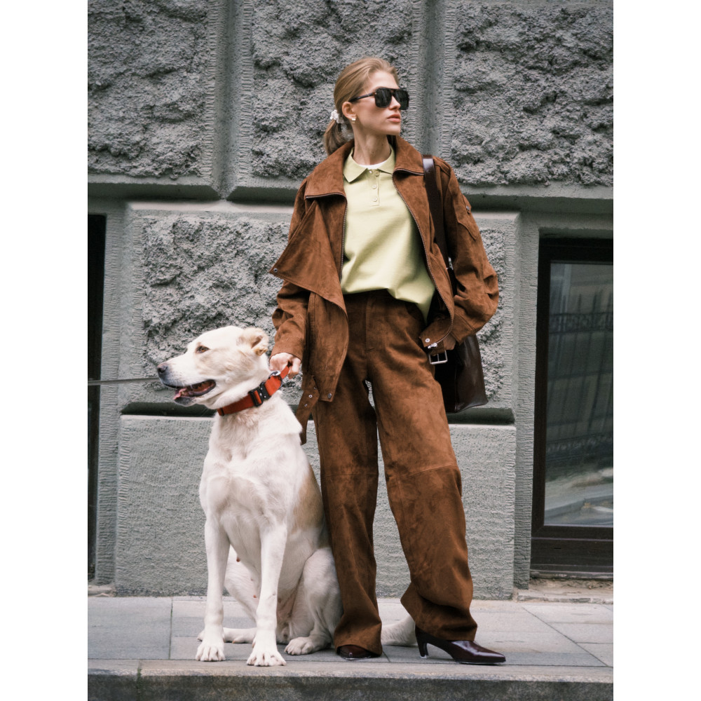 Брюки из замши, кэмел